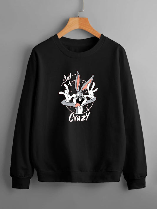 STAY CRAZY Bunny Oversized Sweatshirt - Black