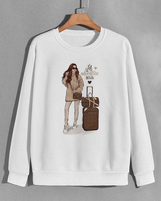 Travel Chic Winter Sweatshirt - White