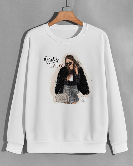 Boss Lady Graphic Oversized Sweatshirt - White