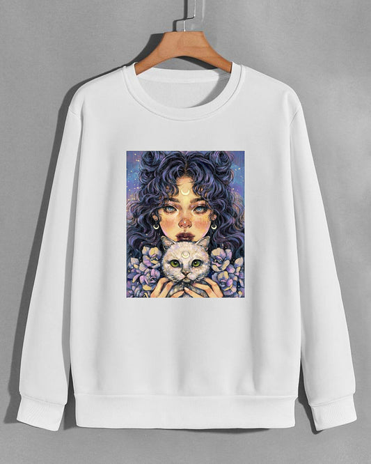 Mystic Cat Lover Sweatshirt - White