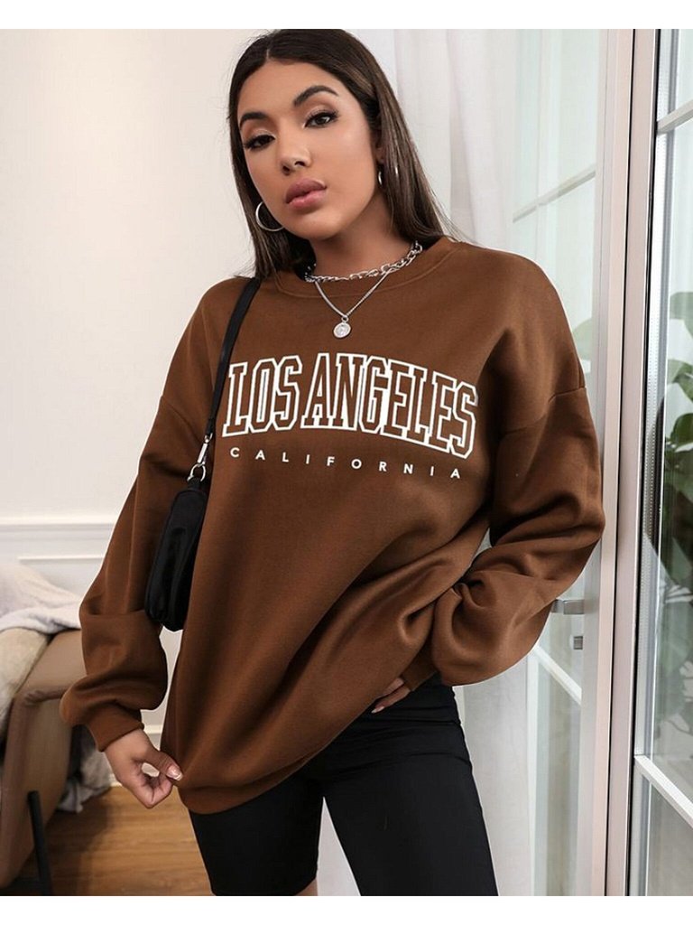 Los Angeles Oversized Sweatshirt - Warm Chestnut Brown