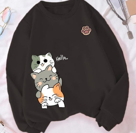 HELLO CUTE CATS GRAPHIC SWEATSHIRT - BLACK